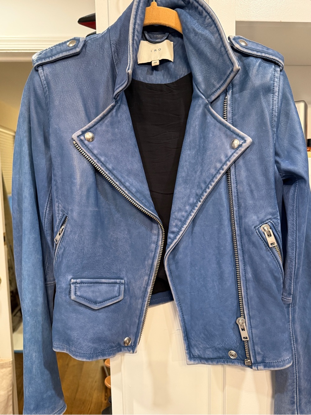 Iro blue wash motorcycle jacket size 38